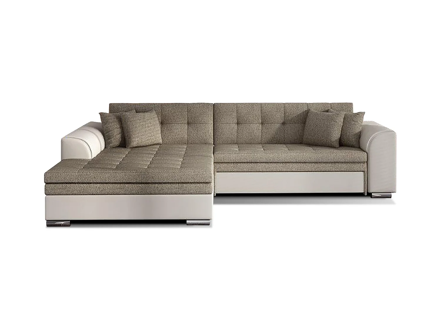 Canapé d'angle gauche convertible 4 places tissu et simili beige Looka 295cm