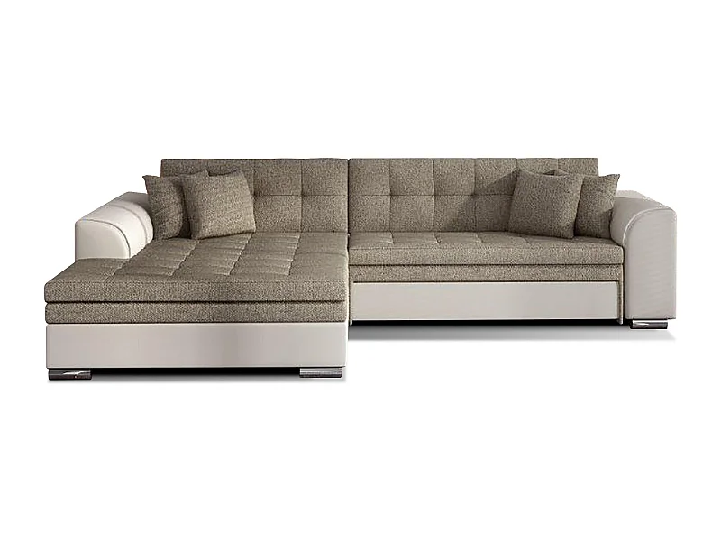 Canapé d'angle gauche convertible 4 places tissu et simili beige Looka 295cm