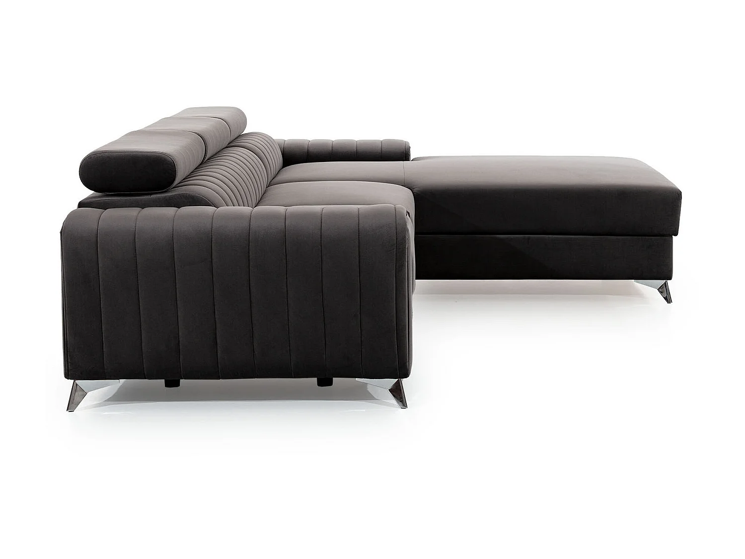 Canapé convertible angle droit velours noir Grenky 276cm