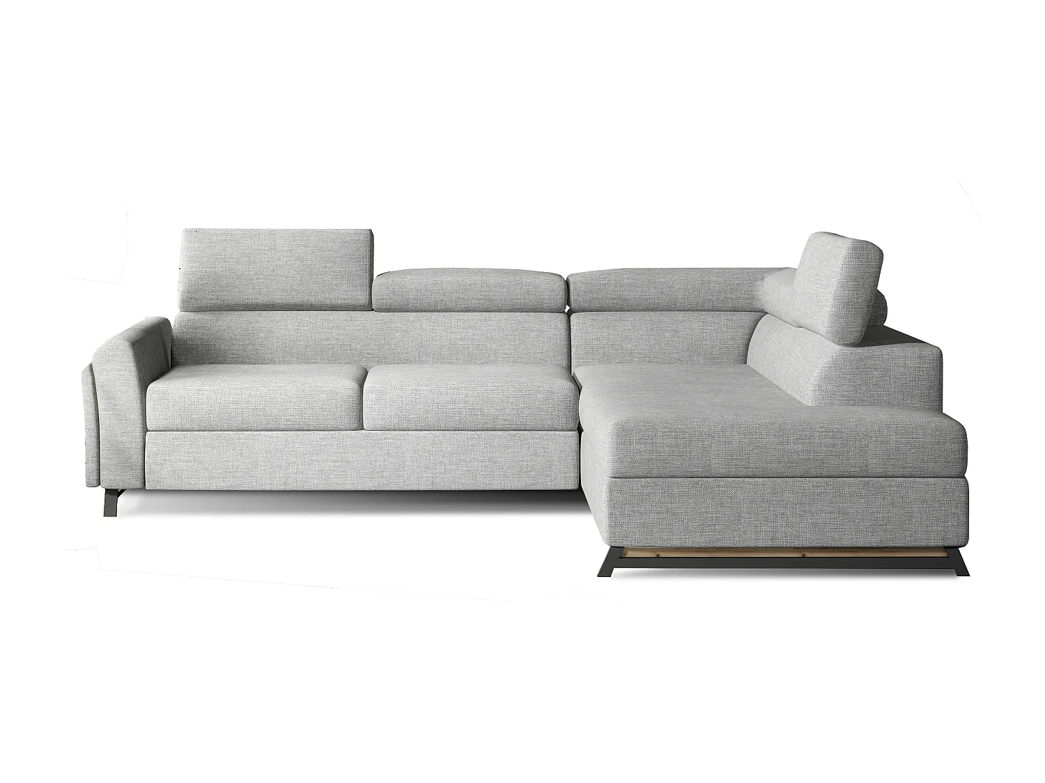 Canapé angle droit convertible tissu gris clair avec têtières réglables Nikos 265cm 2