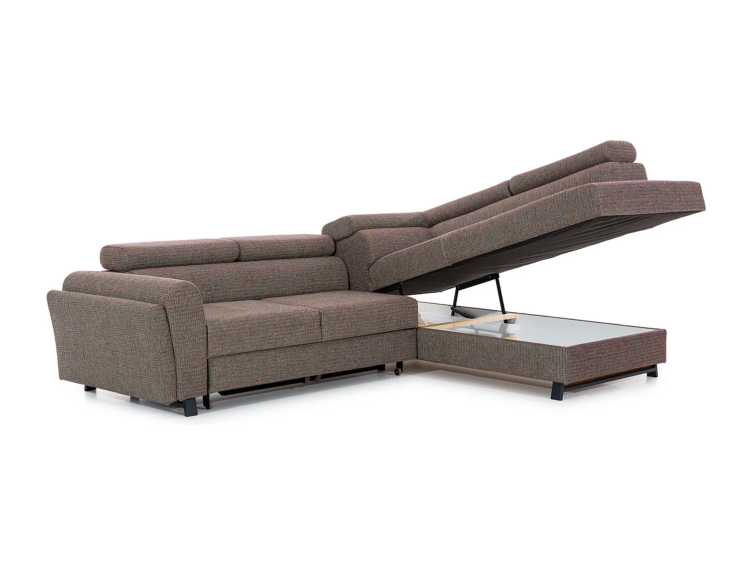 Canapé angle droit convertible tissu gris clair avec têtières réglables Nikos 265cm 2