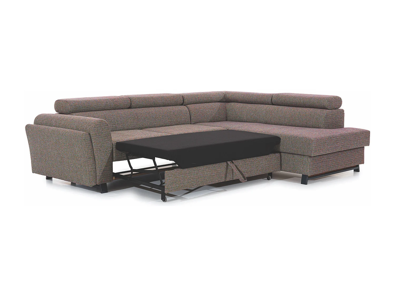 Canapé angle droit convertible tissu gris clair avec têtières réglables Nikos 265cm 2