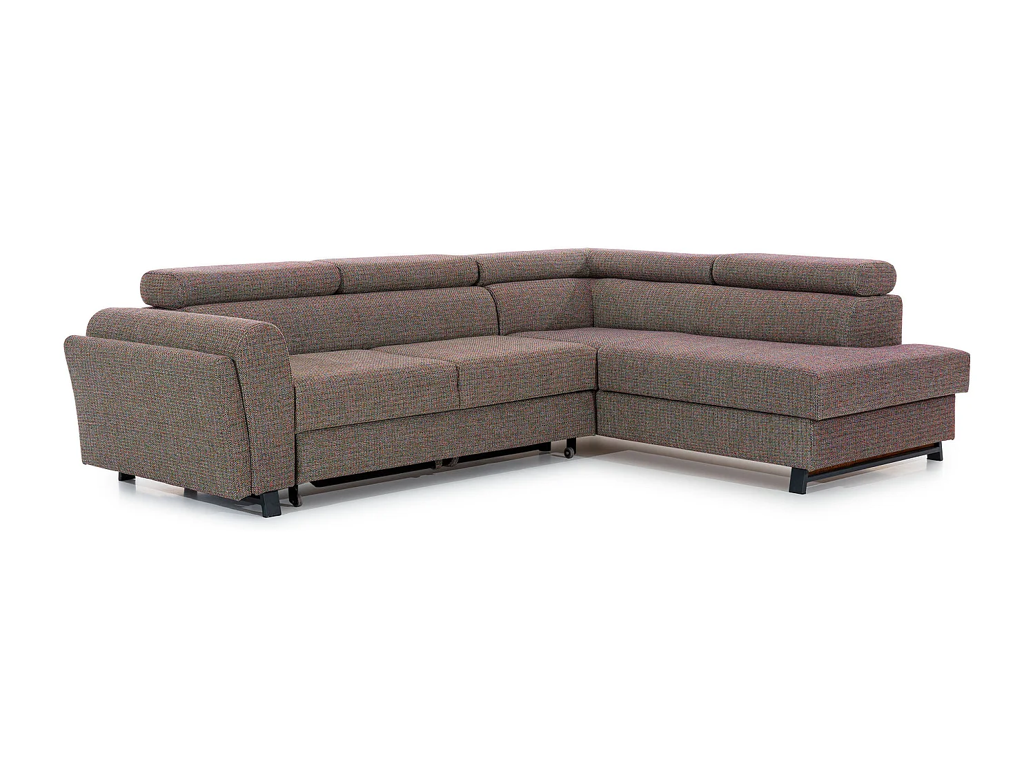 Canapé angle droit convertible tissu gris clair avec têtières réglables Nikos 265cm 2