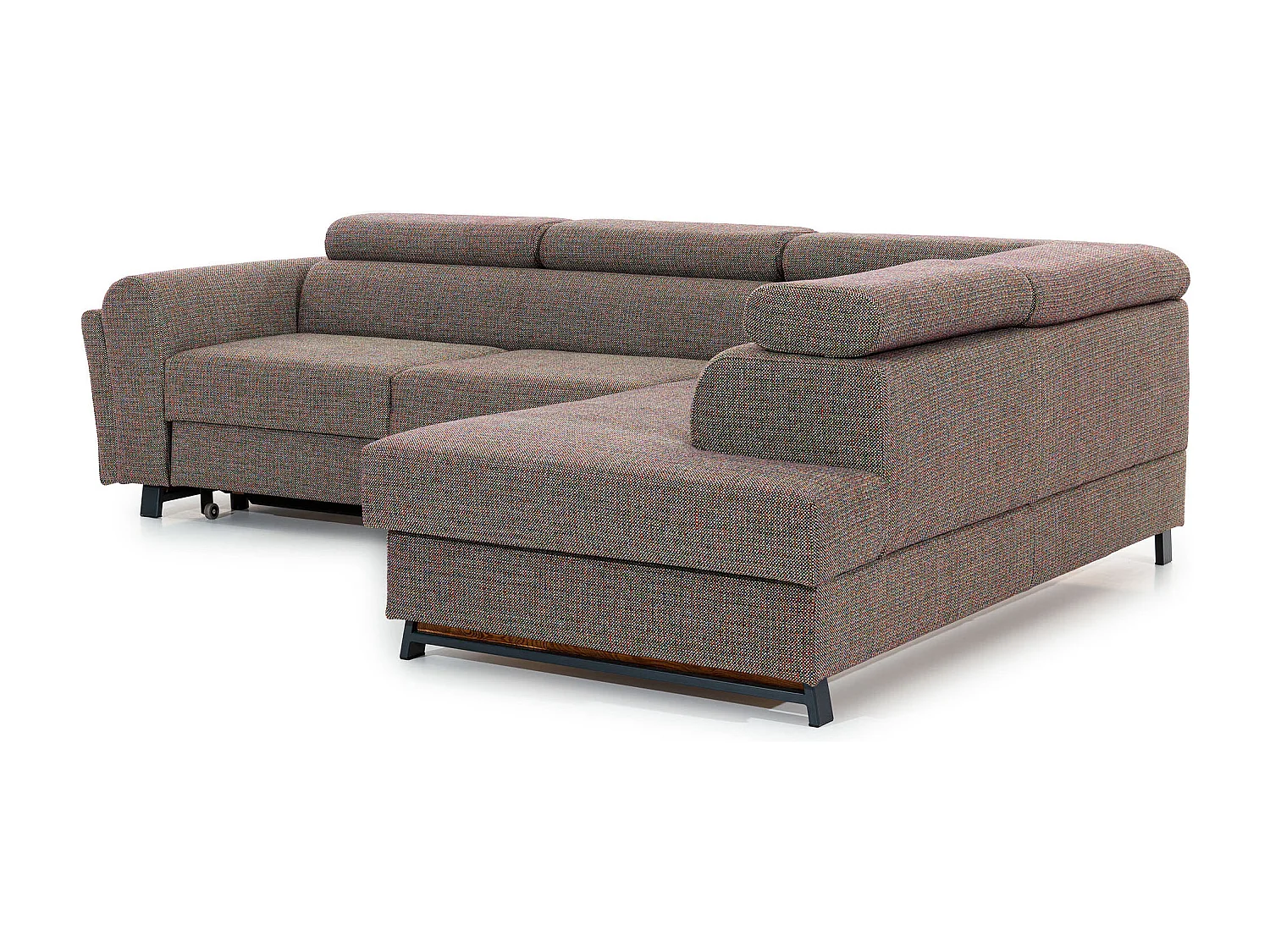 Canapé angle droit convertible tissu gris clair avec têtières réglables Nikos 265cm 2