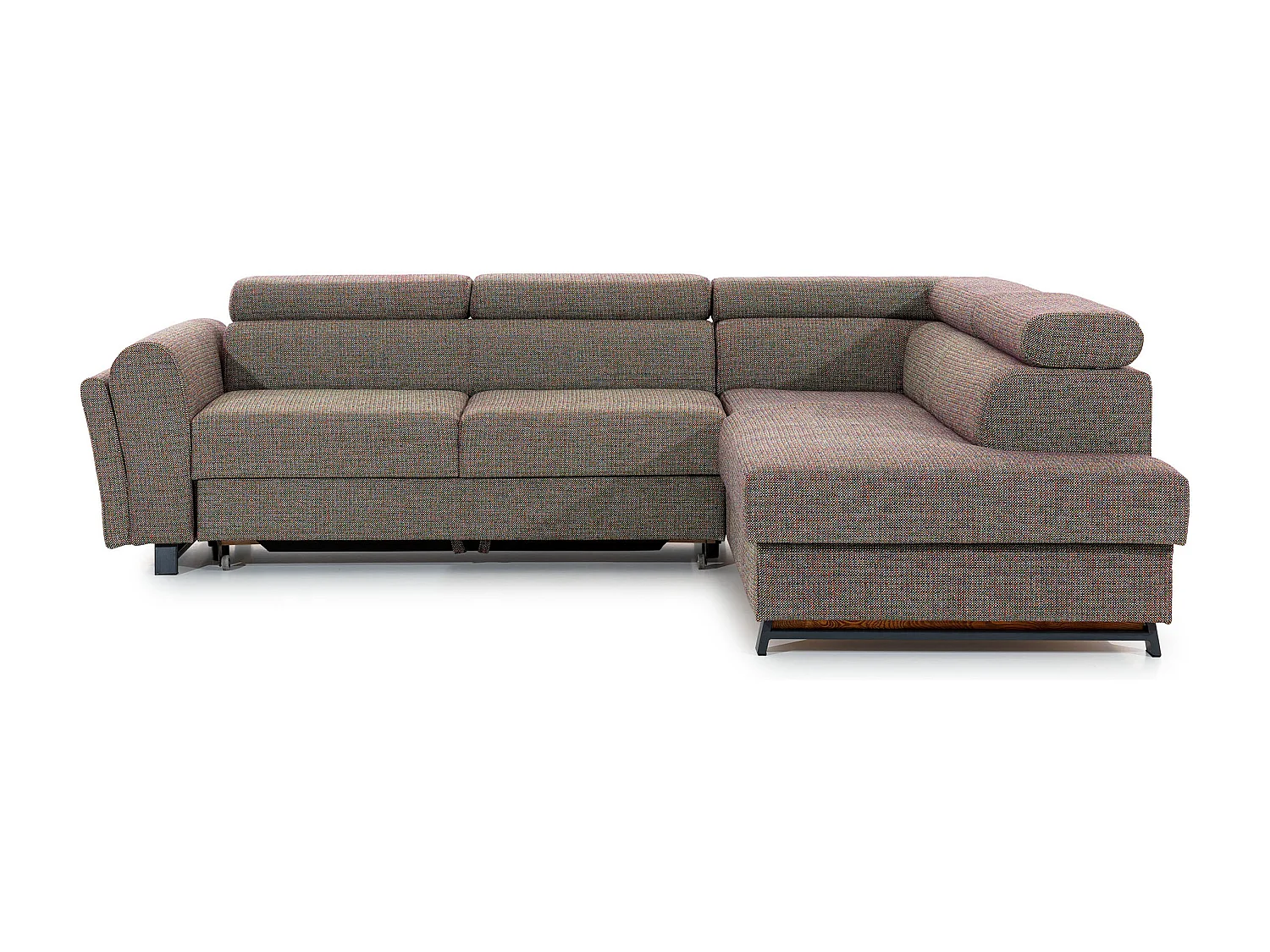 Canapé angle droit convertible tissu gris clair avec têtières réglables Nikos 265cm 2