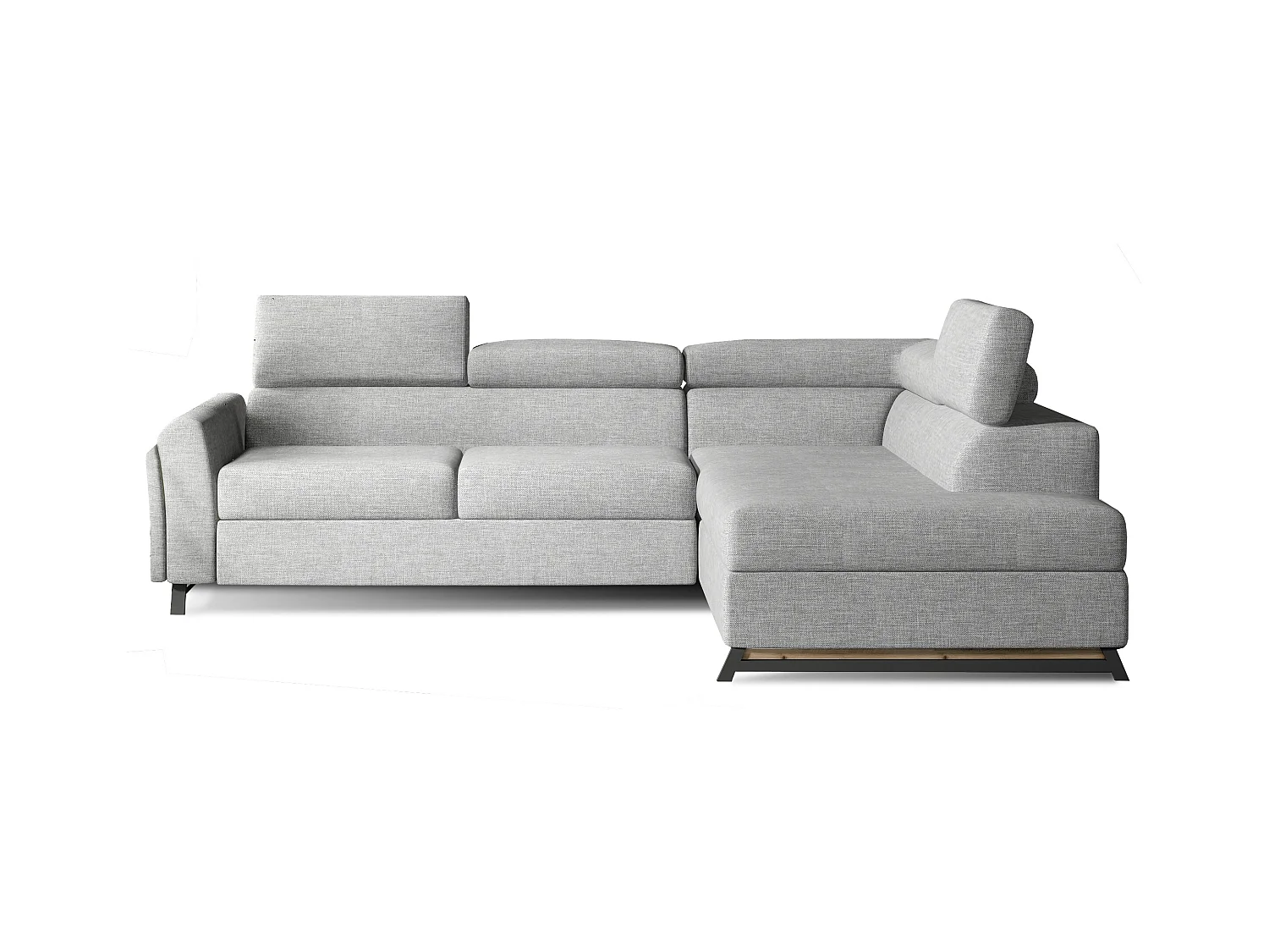 Canapé angle droit convertible tissu gris clair avec têtières réglables Nikos 265cm 2