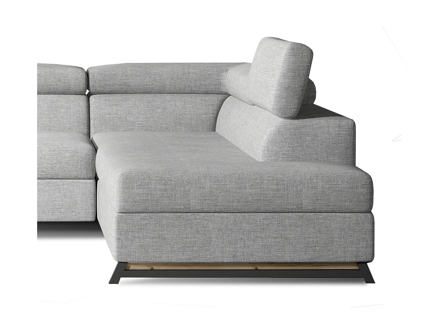 Canapé angle droit convertible tissu gris clair avec têtières réglables Nikos 265cm 2