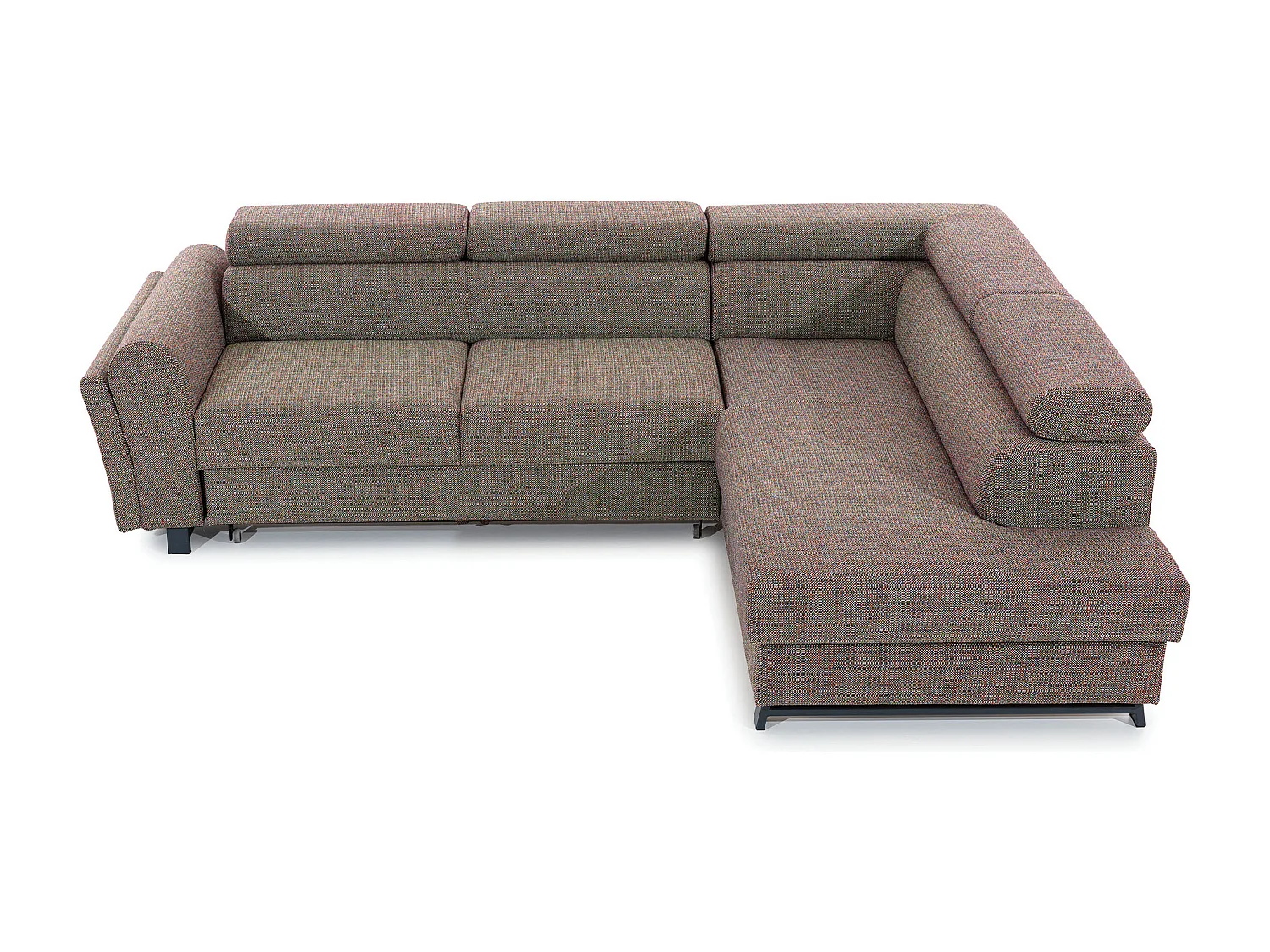 Canapé angle droit convertible tissu gris clair avec têtières réglables Nikos 265cm 2