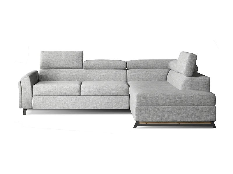 Canapé angle droit convertible tissu gris clair avec têtières réglables Nikos 265cm 2