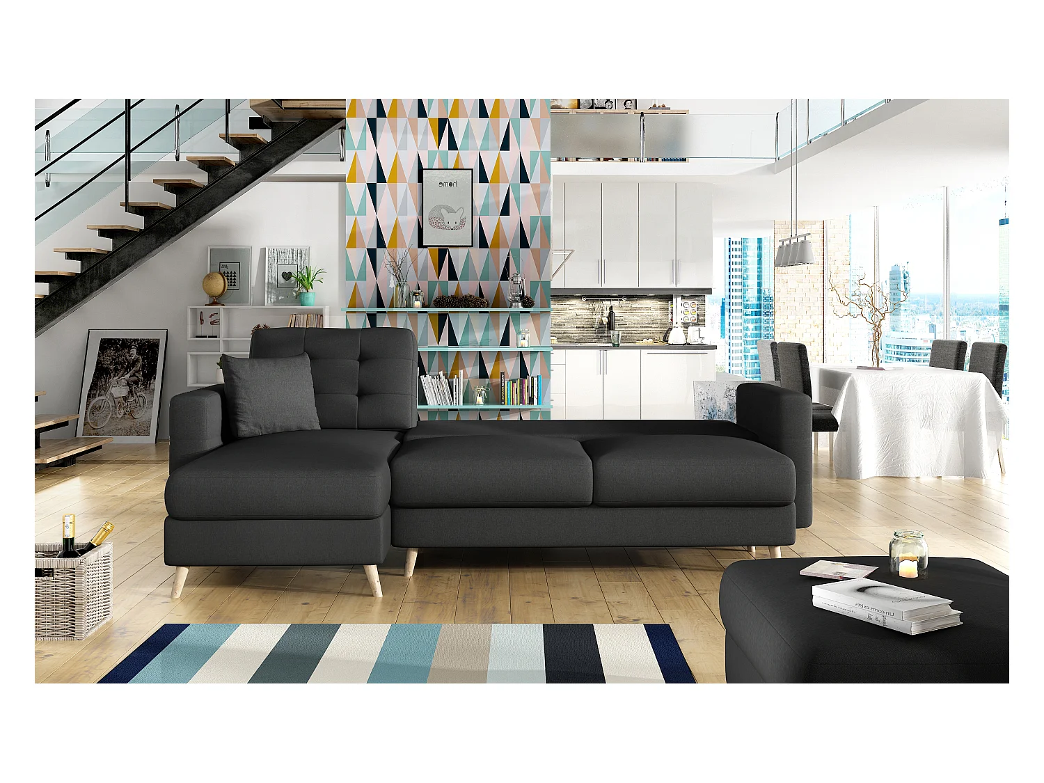 Canapé d'angle réversible et convertible tissu marron Anska 250cm