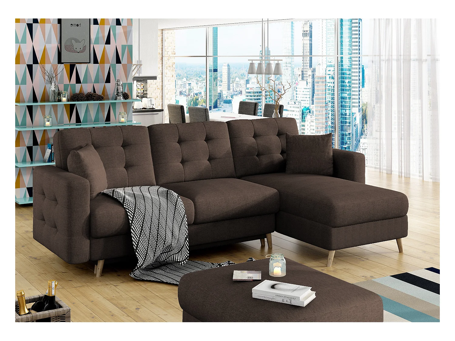 Canapé d'angle réversible et convertible tissu marron Anska 250cm