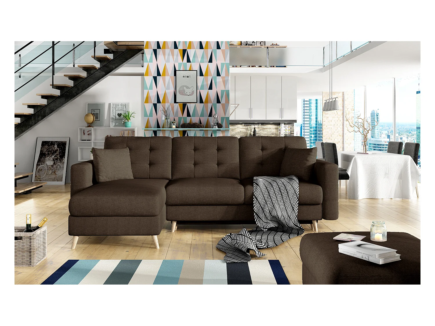 Canapé d'angle réversible et convertible tissu marron Anska 250cm