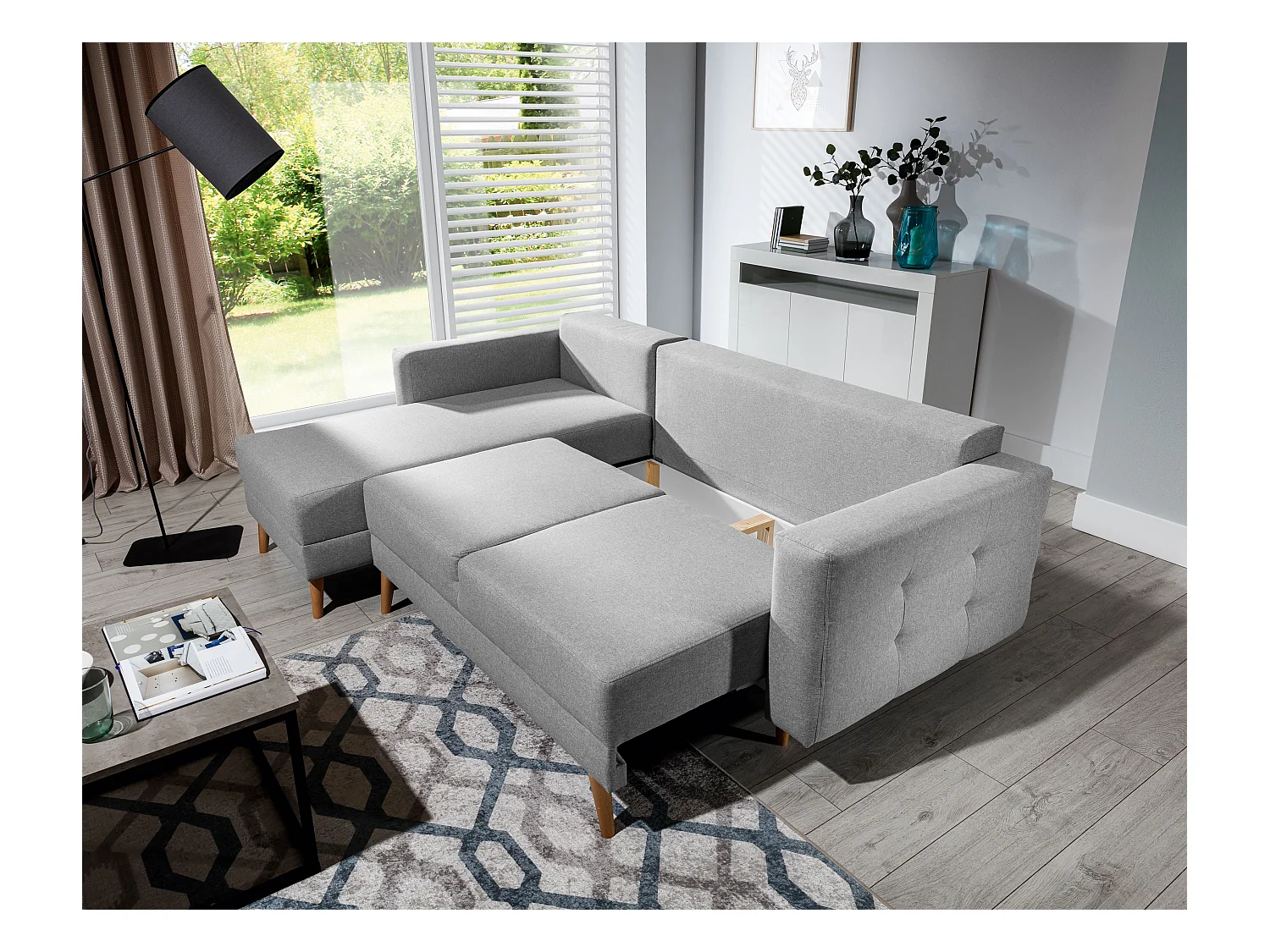 Canapé d'angle réversible et convertible tissu marron Anska 250cm