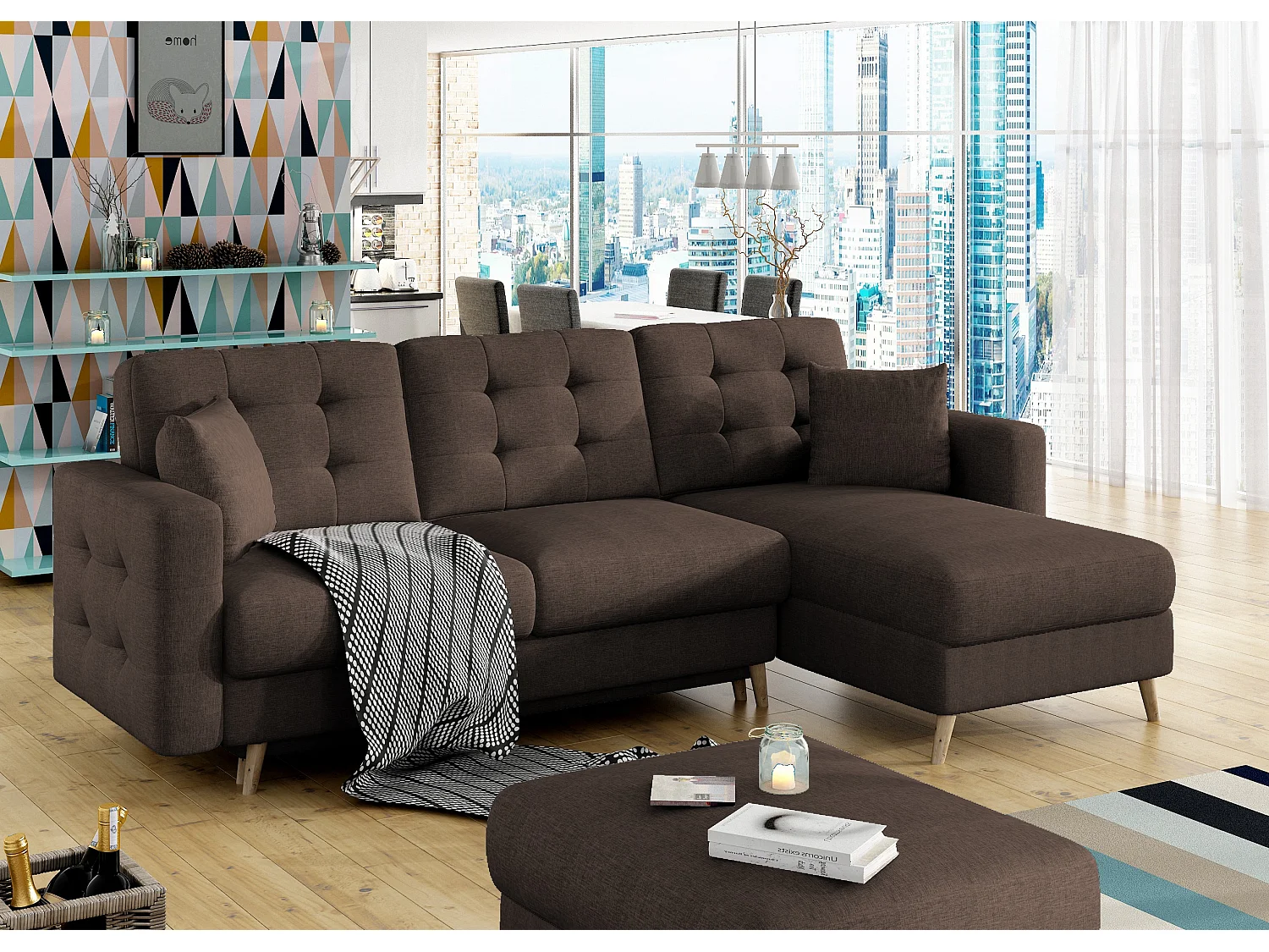 Canapé d'angle réversible et convertible tissu marron Anska 250cm