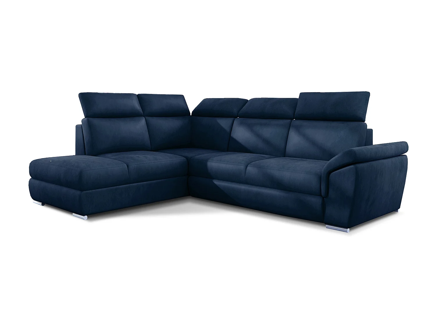 Canapé angle gauche convertible velours bleu foncé avec appuis-tête réglables Kepita 260cm