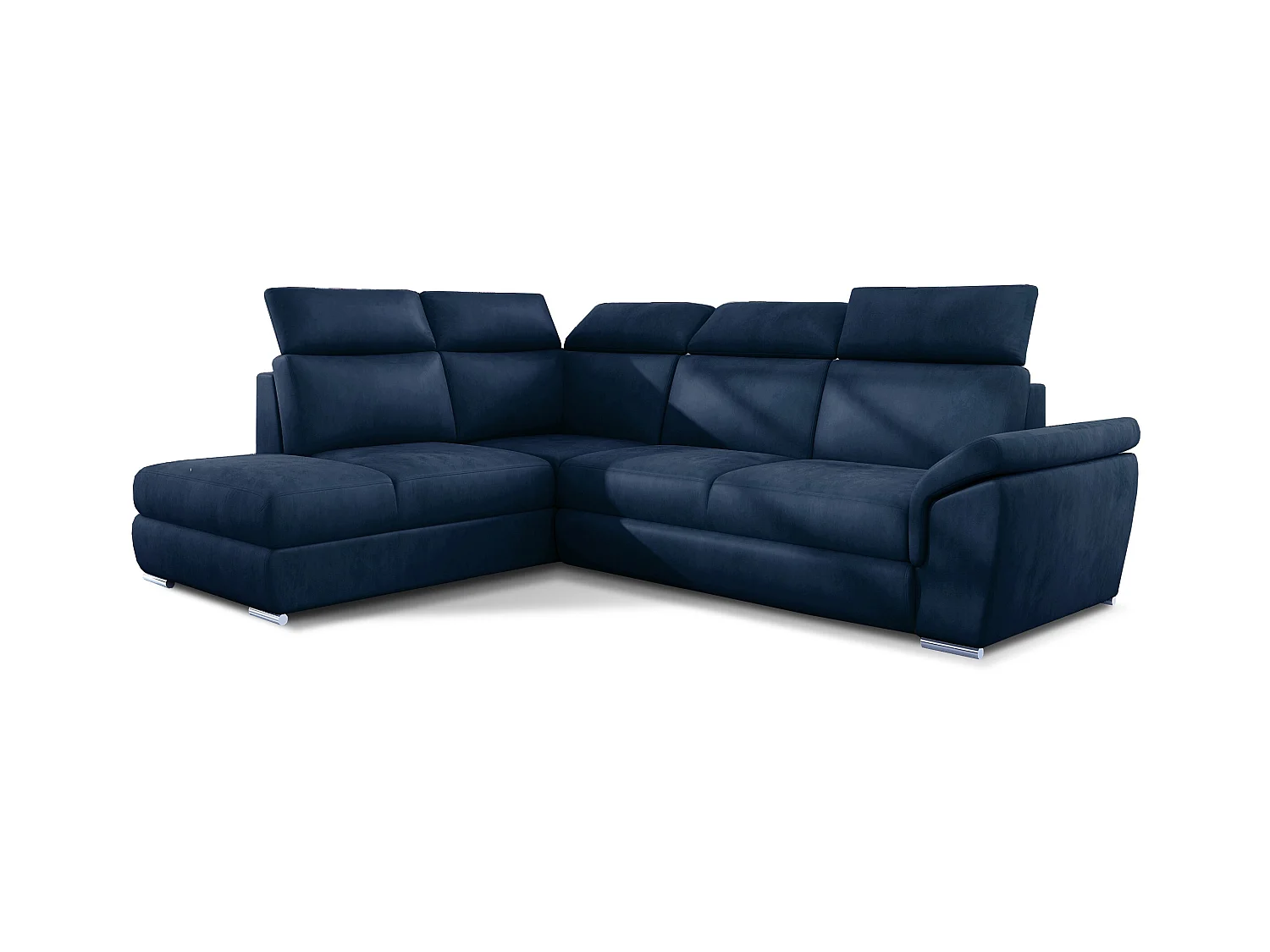 Canapé angle gauche convertible velours bleu foncé avec appuis-tête réglables Kepita 260cm