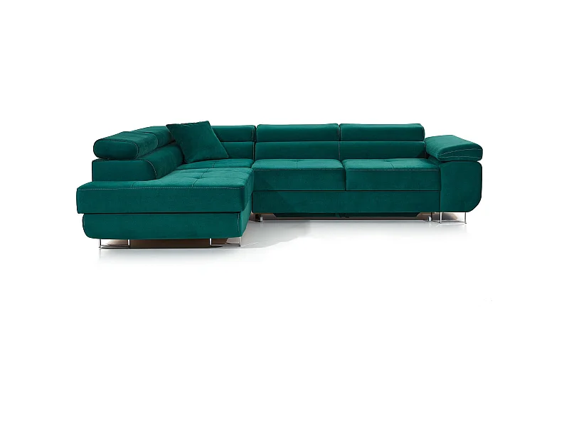 Canapé d'angle gauche convertible velours vert sapin Marka 275cm