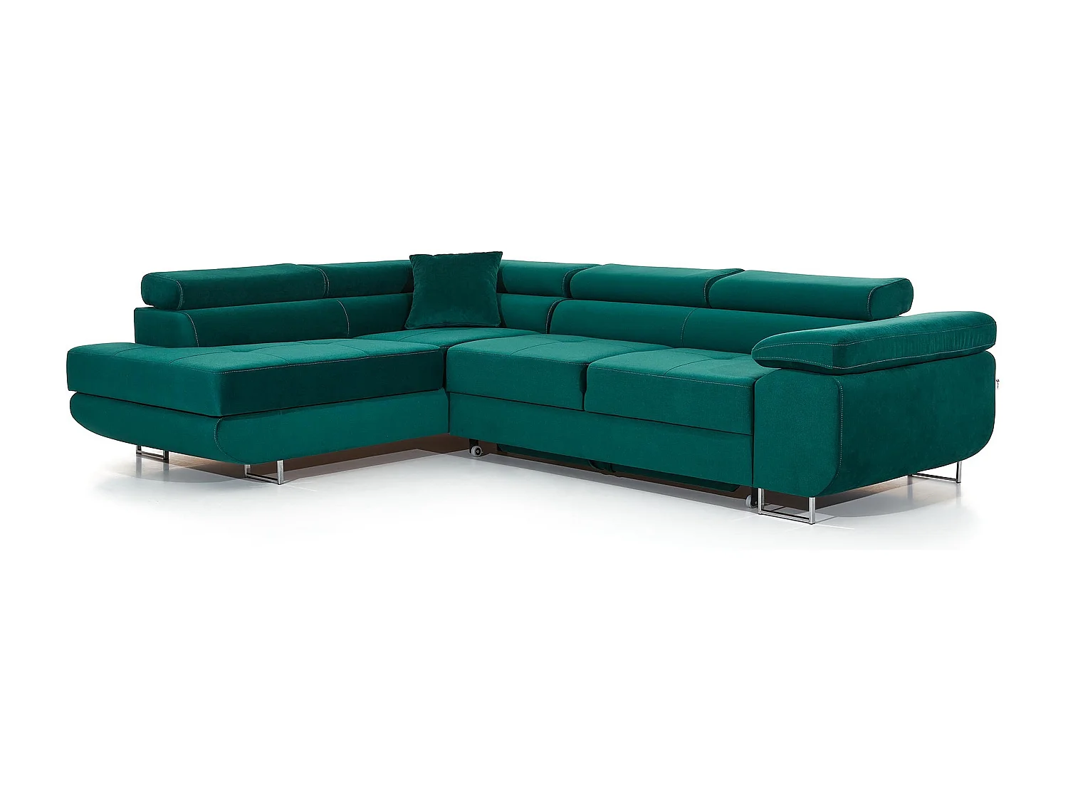 Sofá esquinero convertible en terciopelo con reposacabezas elevables - Colección Marka-Verde-Ángulo izquierdo