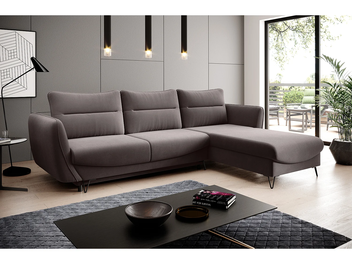 Canapé d'angle droit convertible tissu marron Zurik 276cm