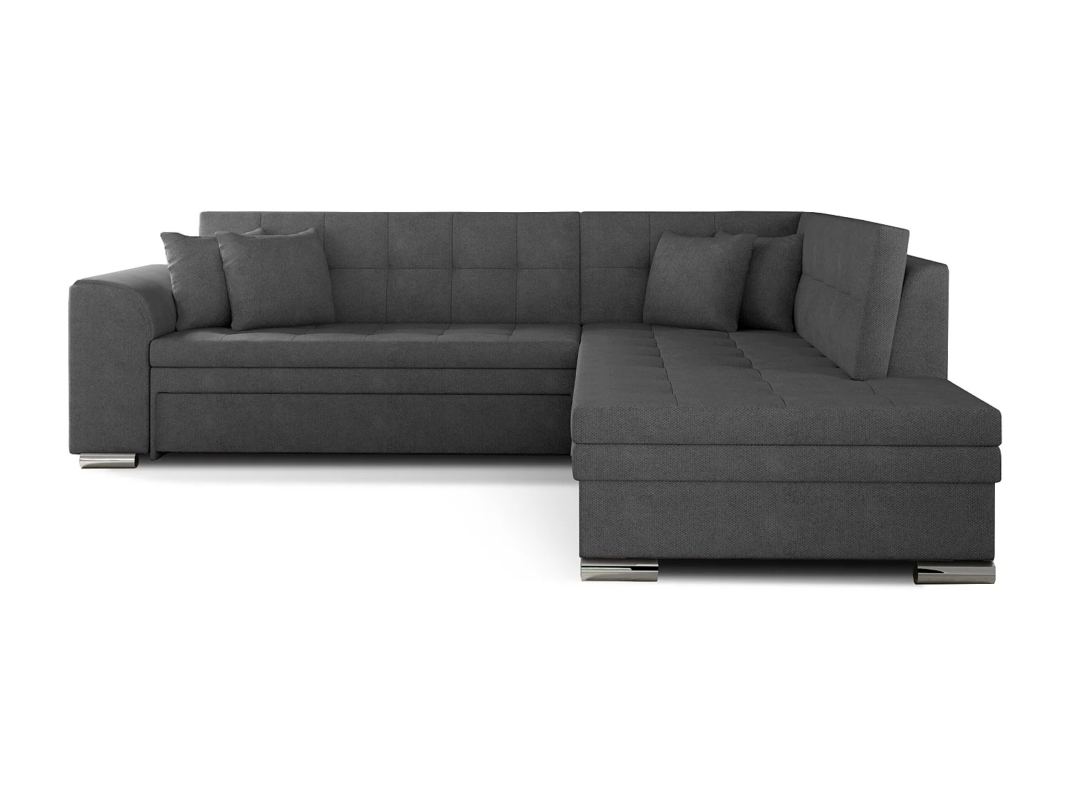 Canapé convertible angle droit tissu gris et chromé Pika 260cm