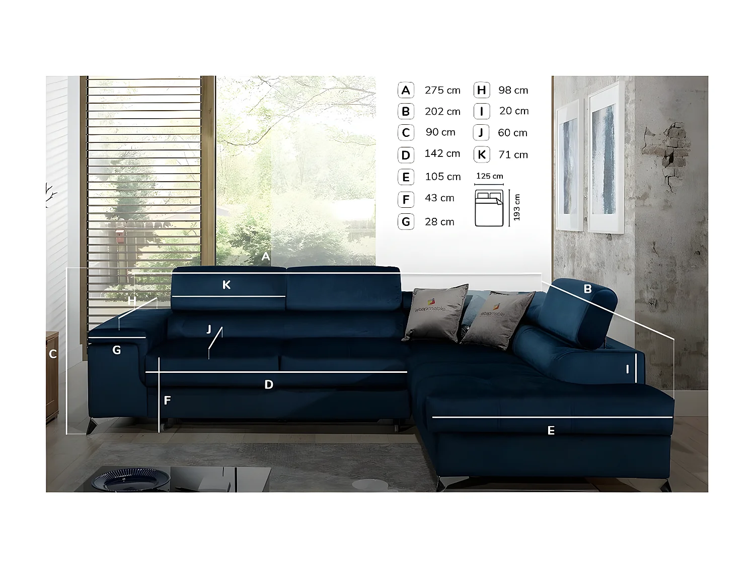 Canapé convertible d'angle gauche velours rose Marido 275cm