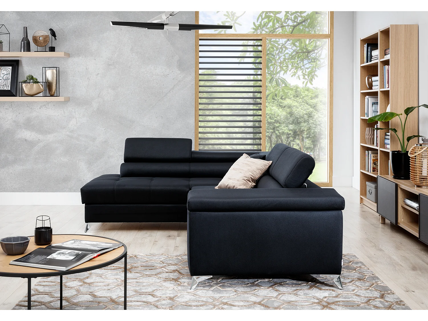 Canapé convertible d'angle gauche velours rose Marido 275cm