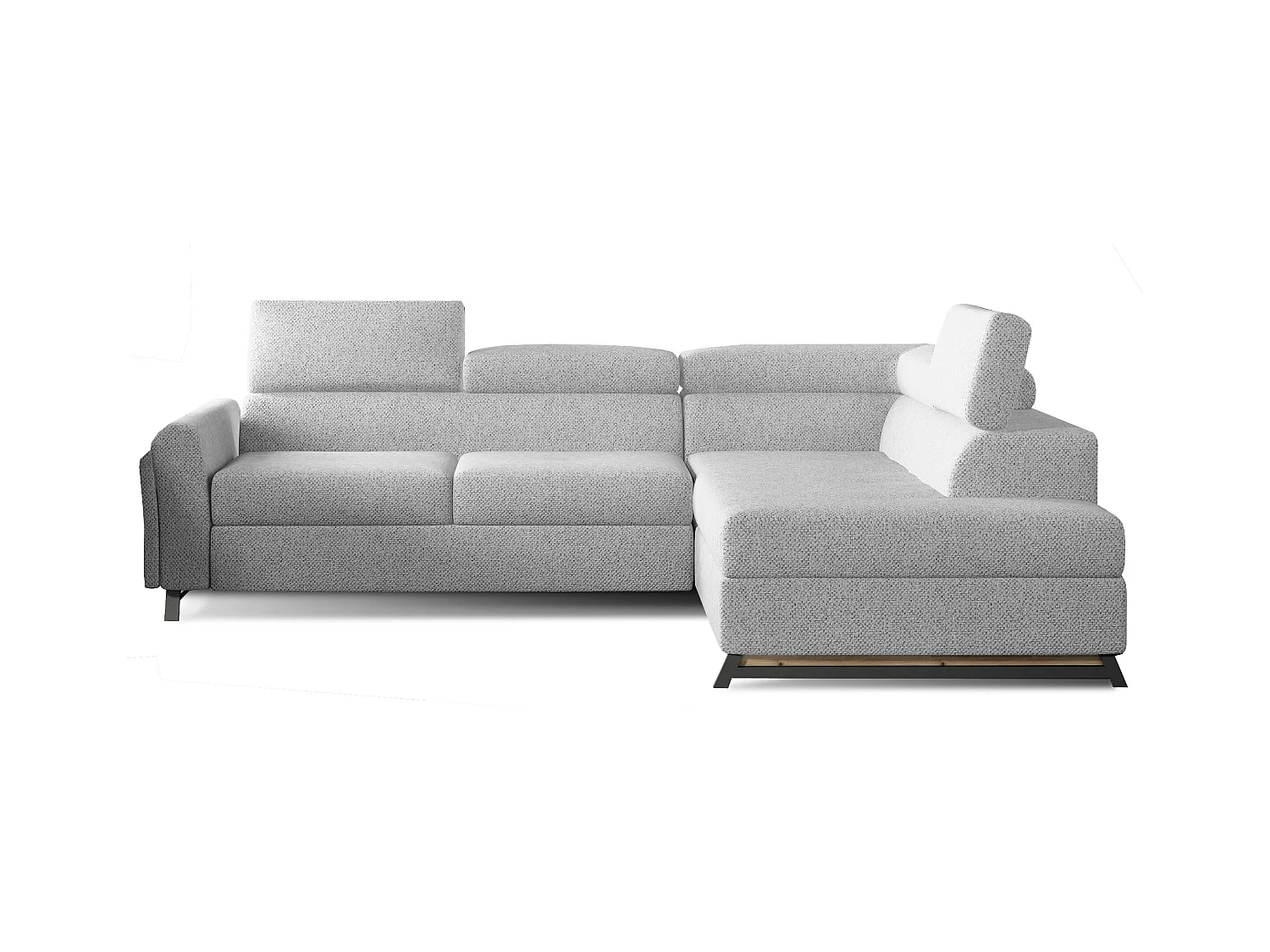 Canapé angle droit convertible tissu gris clair avec têtières réglables Nikos 265cm