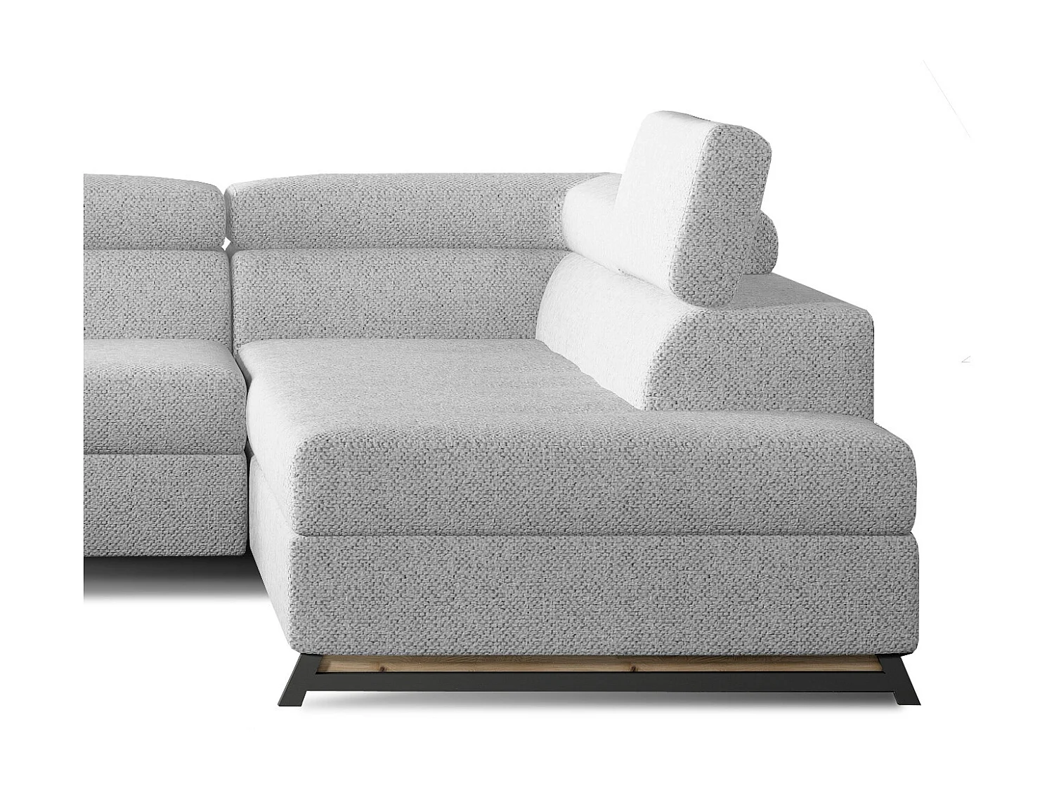 Canapé angle droit convertible tissu gris clair avec têtières réglables Nikos 265cm