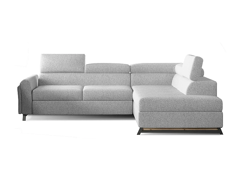 Canapé angle droit convertible tissu gris clair avec têtières réglables Nikos 265cm