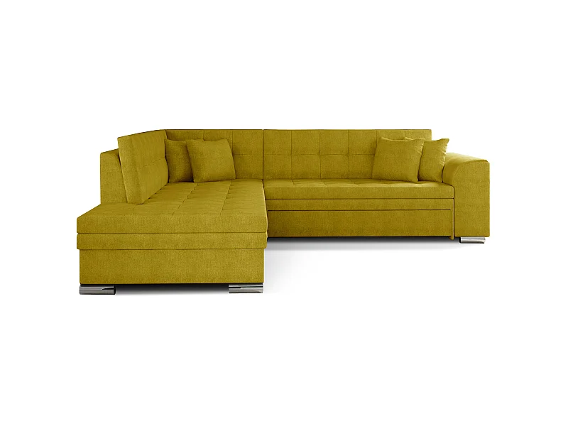 Canapé convertible angle gauche tissu jaune moutarde et chromé Pika 260cm