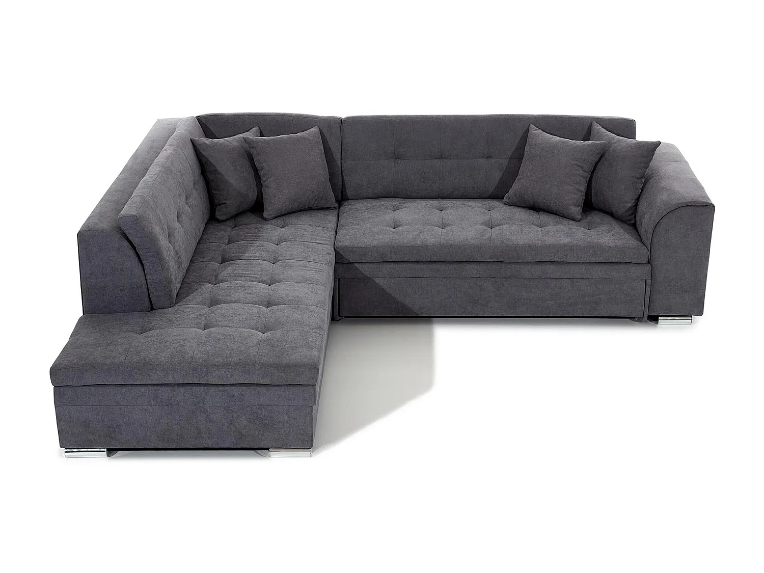 Canapé convertible angle gauche tissu jaune moutarde et chromé Pika 260cm