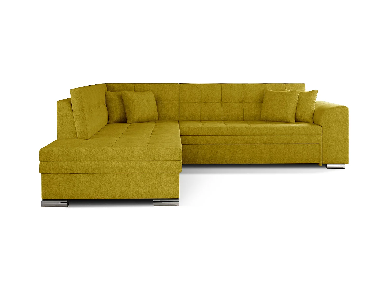 Canapé convertible angle gauche tissu jaune moutarde et chromé Pika 260cm