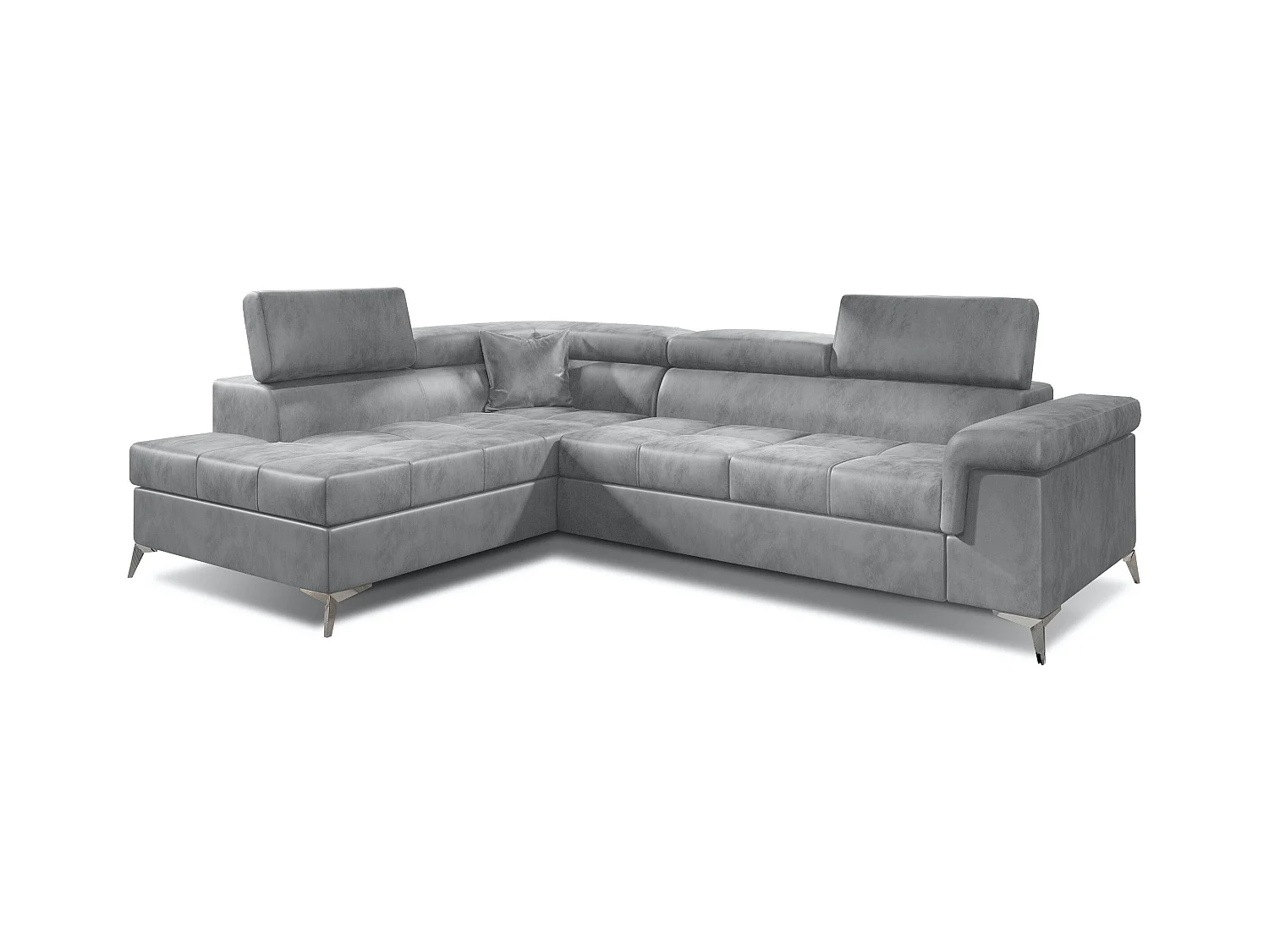 Canapé d'angle gauche convertible velours gris clair Marido 275cm