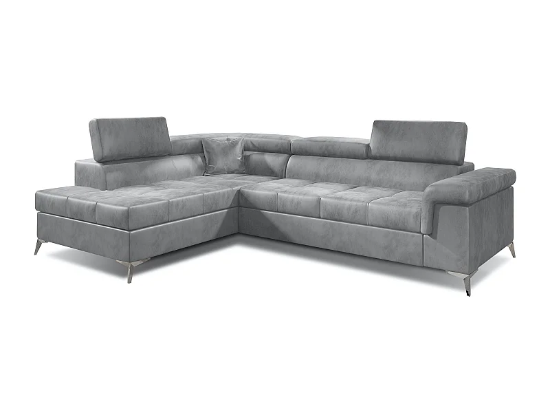 Canapé d'angle gauche convertible velours gris clair Marido 275cm