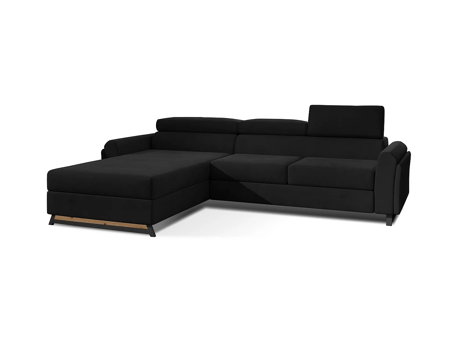 Canapé angle gauche convertible velours noir avec appuis-tête réglables Mazerali 300cm