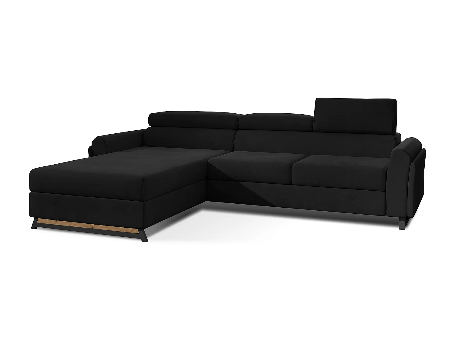 Canapé angle gauche convertible velours noir avec appuis-tête réglables Mazerali 300cm