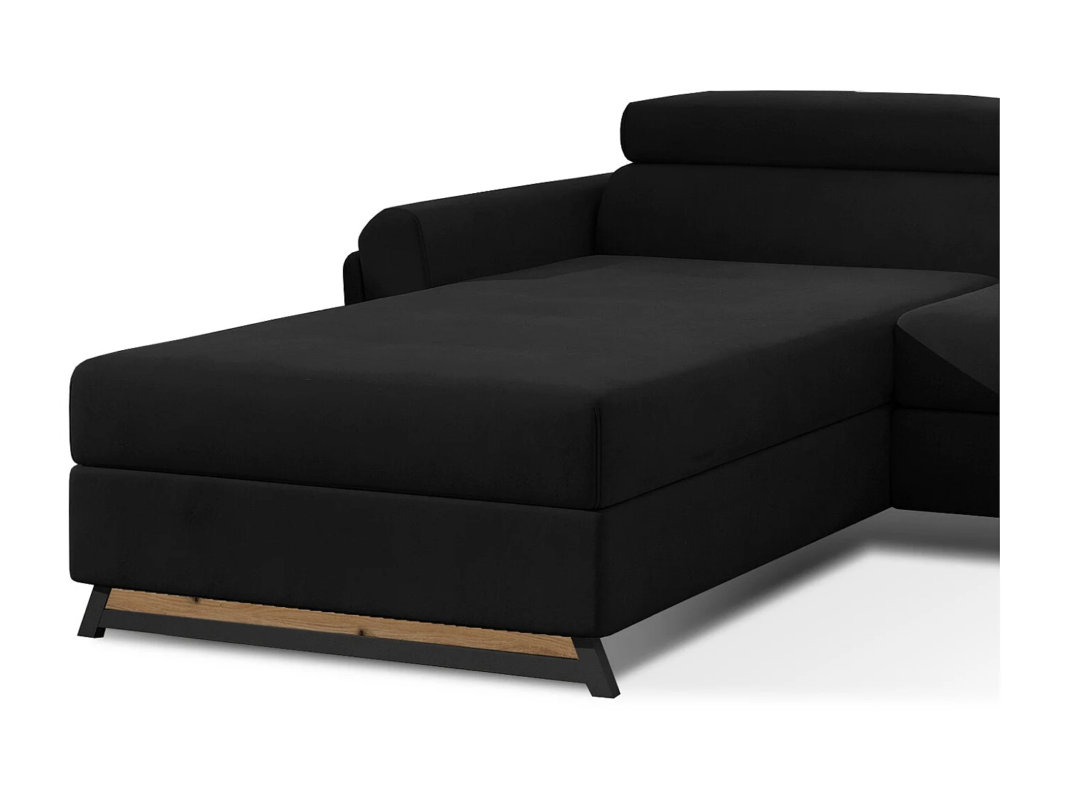 Canapé angle gauche convertible velours noir avec appuis-tête réglables Mazerali 300cm
