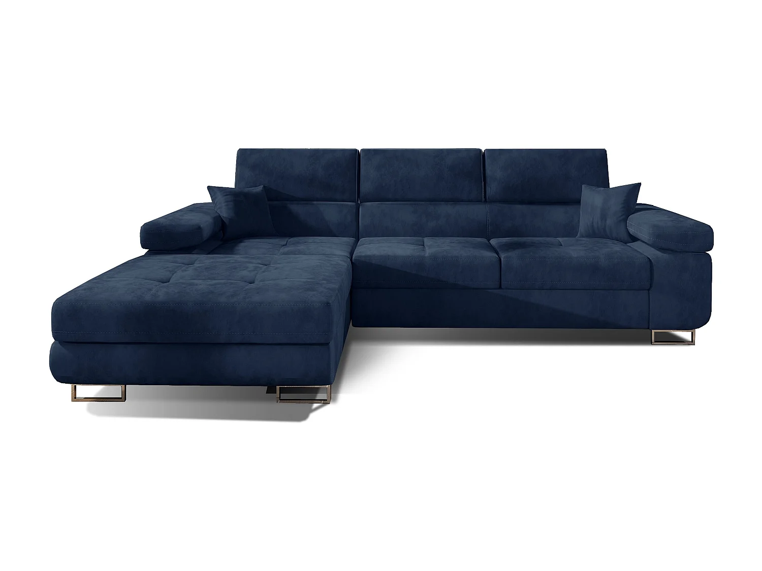 Canapé convertible d'angle gauche velours bleu marine avec rangement Wile 280cm