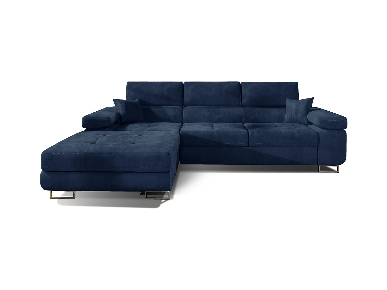 Canapé convertible d'angle gauche velours bleu marine avec rangement Wile 280cm