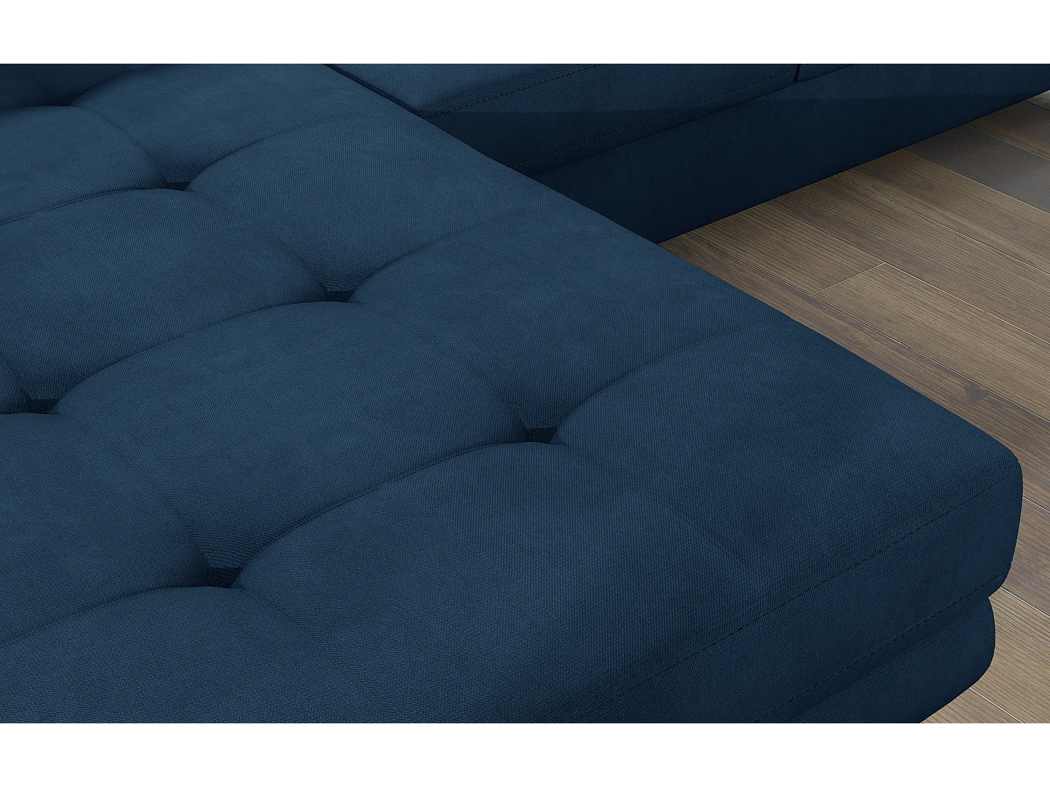 Canapé d'angle convertible velours appuis-tête réglables KALIZO - Coffre et pieds acier chromé-Bleu foncé-angle gauche