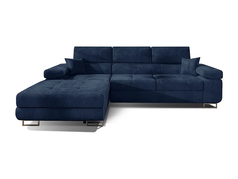 Canapé convertible d'angle gauche velours bleu marine avec rangement Wile 280cm