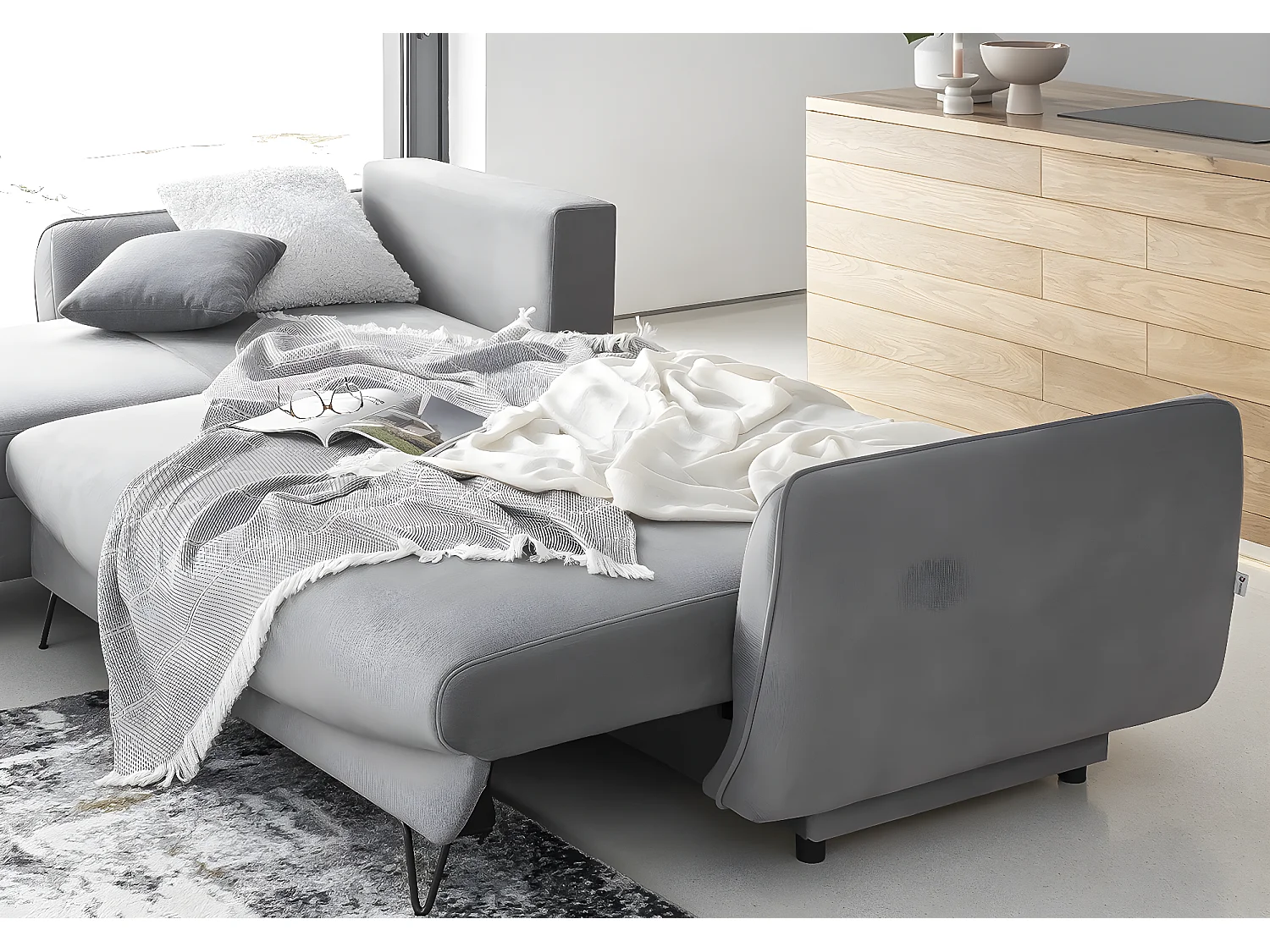 Canapé d'angle gauche convertible velours rose cuivré Zurik 276cm