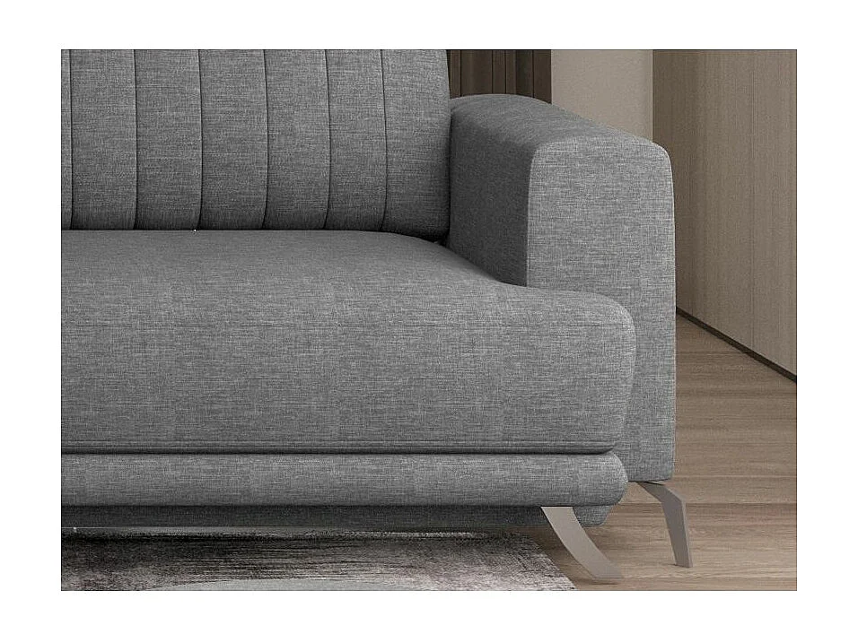 Canapé convertible design 3-4 places tissu gris chiné et pieds acier chromé Eliza 250cm