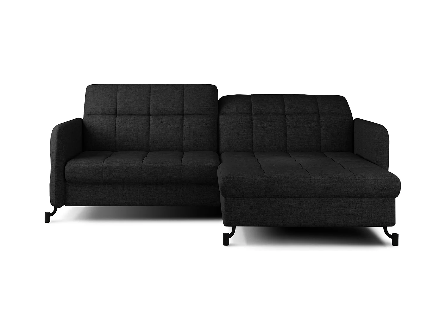 Canapé convertible angle droit avec têtières réglables tissu matelassé noir Lory 225cm