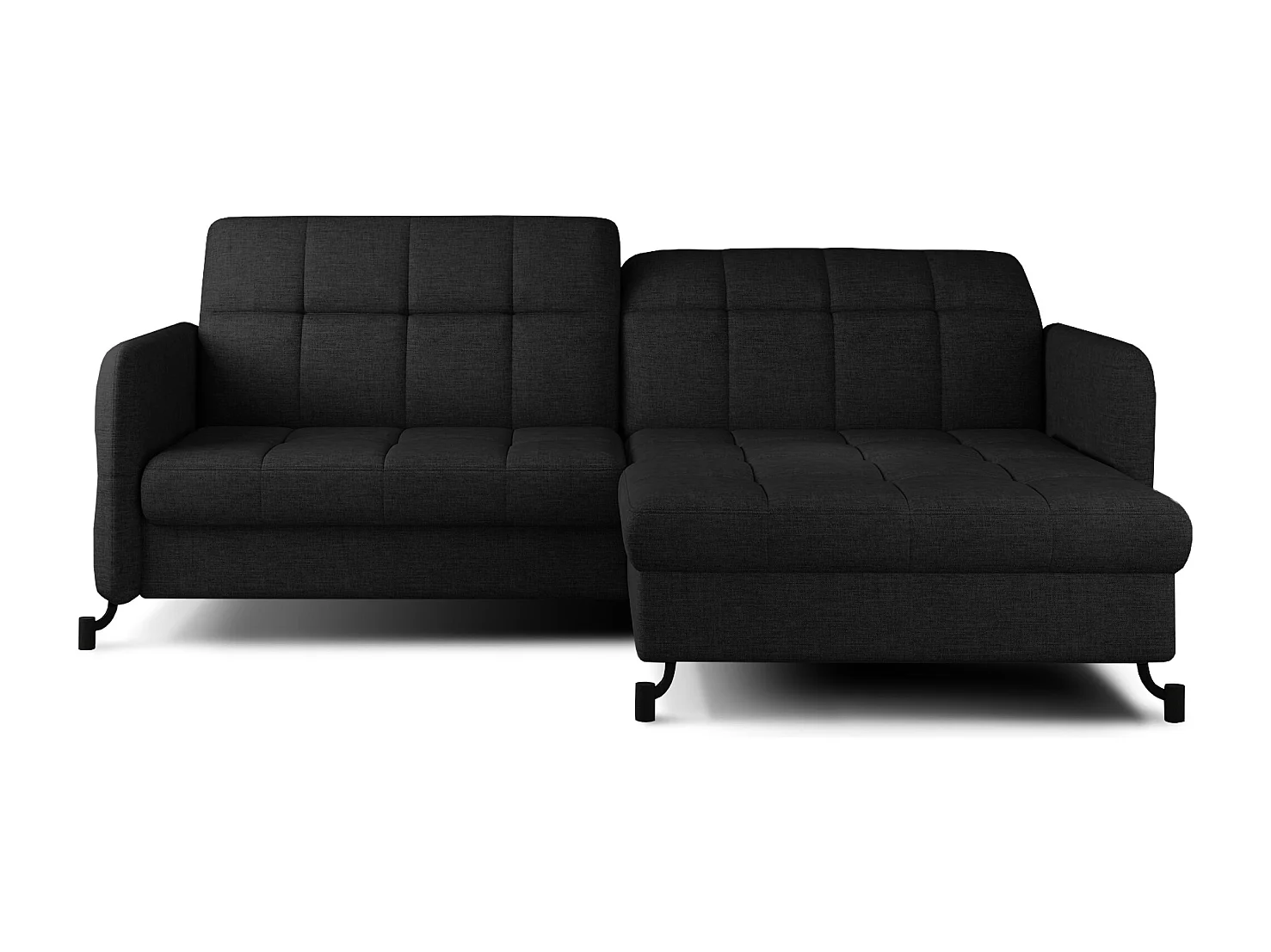 Canapé convertible angle droit avec têtières réglables tissu matelassé noir Lory 225cm