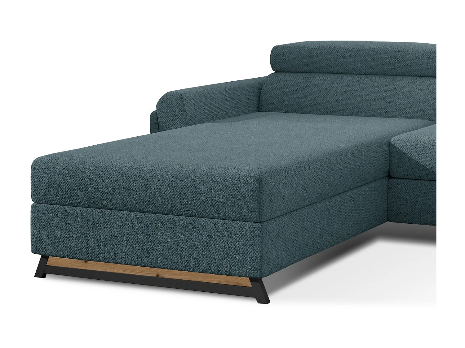 Canapé angle gauche convertible tissu bleu avec appuis-tête réglables Mazerali 300cm