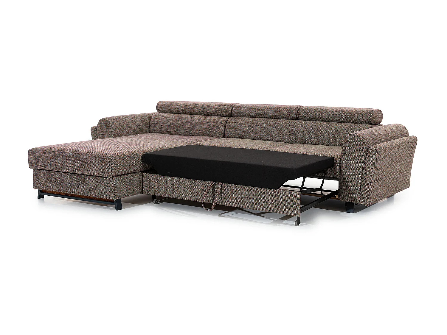 Canapé angle gauche convertible tissu bleu avec appuis-tête réglables Mazerali 300cm