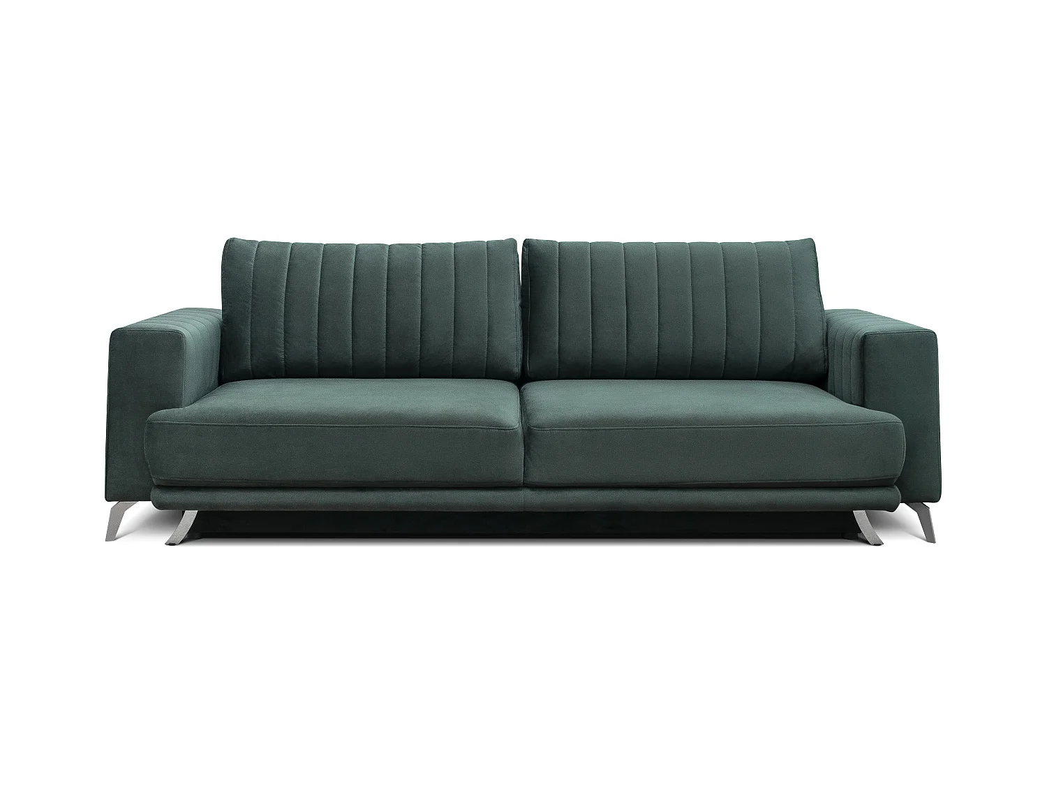 Canapé convertible design 3-4 places velours gris foncé et pieds acier chromé Eliza 250cm