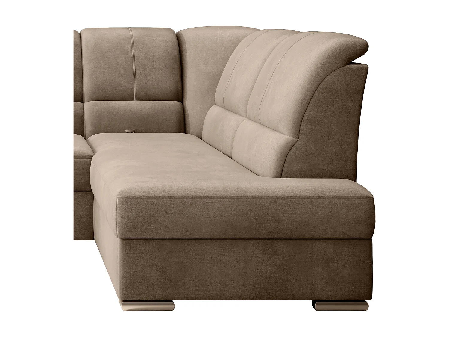 Canapé angle droit convertible tissu doux beige foncé et pieds acier chromé Zabor 270cm