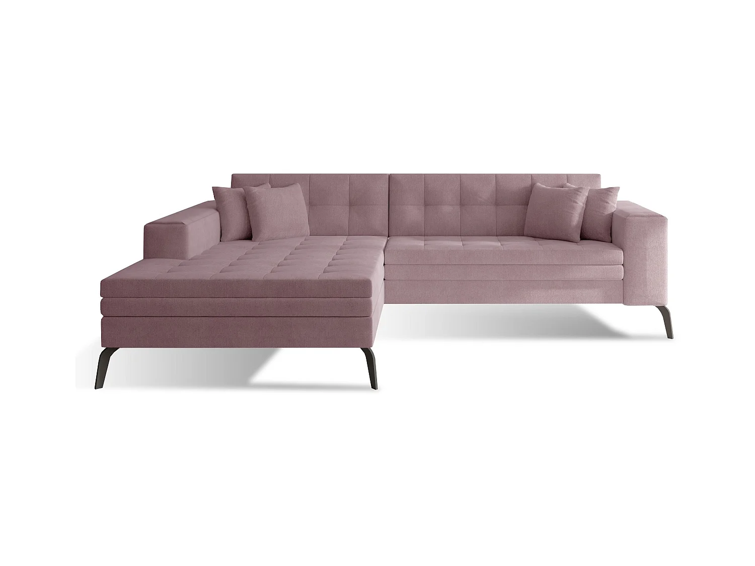 Canapé convertible capitonné angle gauche tissu rose et pieds métal noir Lazor 295cm